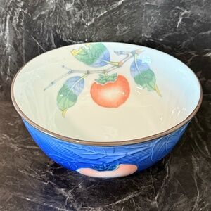 Blue Bowl with Persimmons and Leaves by Andrea by Sadek